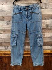 Aeropostale Women's Low Rise Denim Parachute Pants, Medium Wash, Size 4 Reg