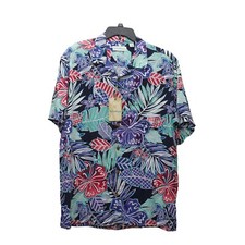 Roundtree  Yorke Caribbean Mens Large Hawaiian Shirt S/S Deep Blue Flowered