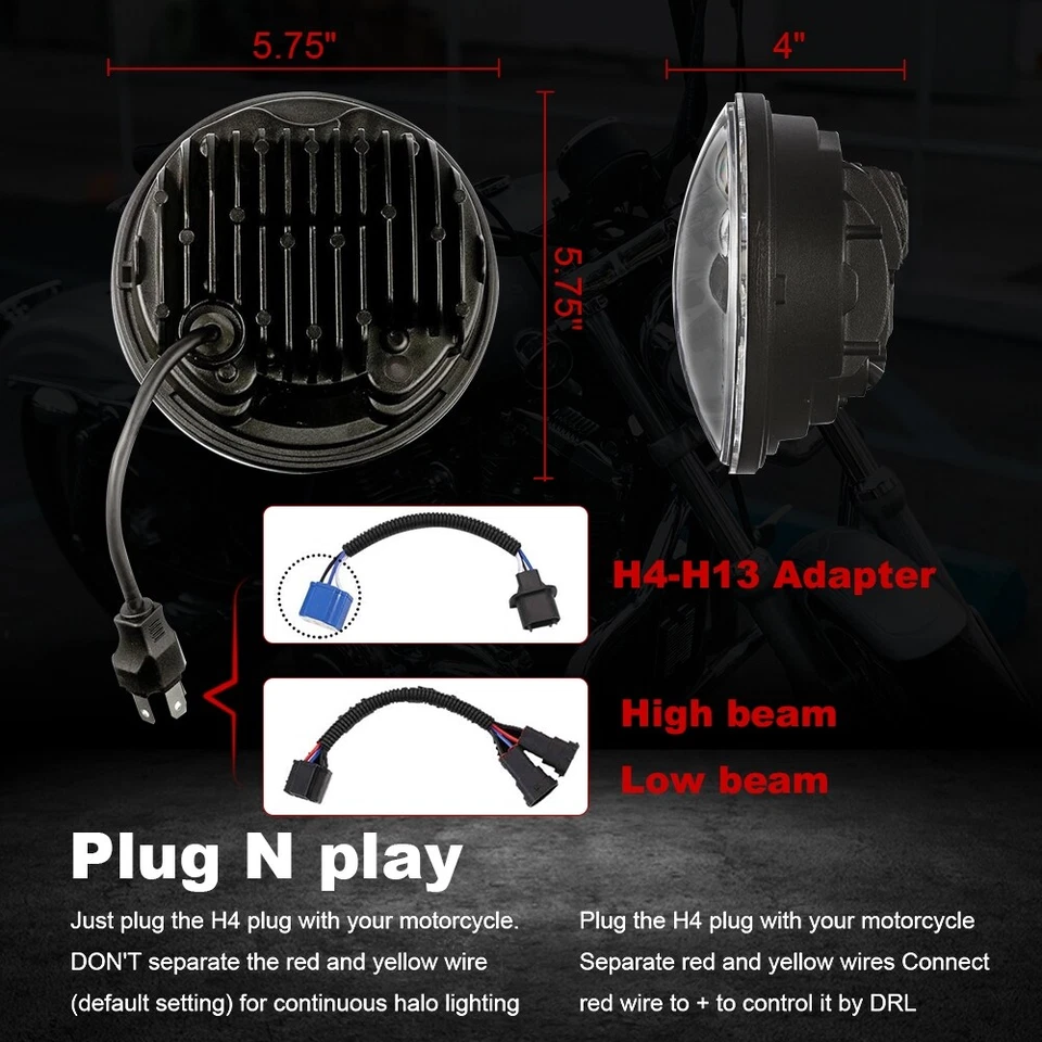 Faros LED redondos cromados de 5,75" para Plymouth Fury 1958-1974 haz alto/bajo Foto 4 de 4