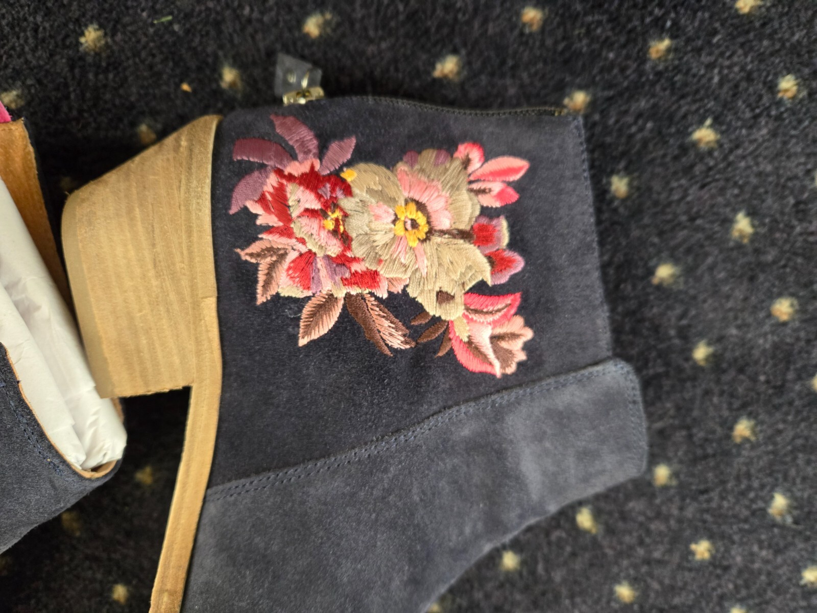 Joules Floral Embroidered Suede Boots- US 9 - image 4
