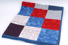 Handmade Baby Quilt Cowboy Motif 45"x40" Blues  Red Horse Shoes Hats 5784