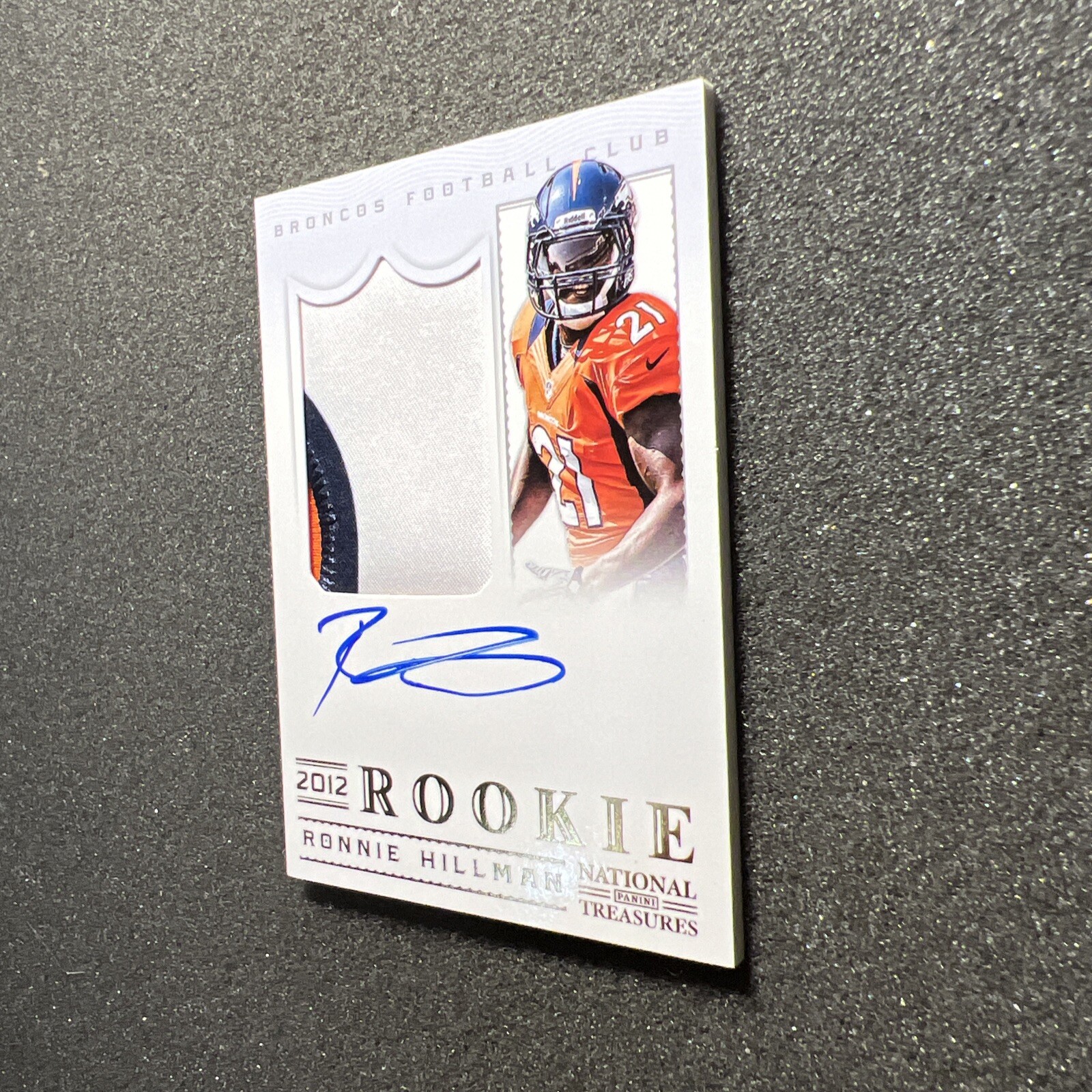 2012 National Treasures RONNIE HILLMAN #324 Rookie PATCH AUTO /49 NFL BRONCOS B view 3
