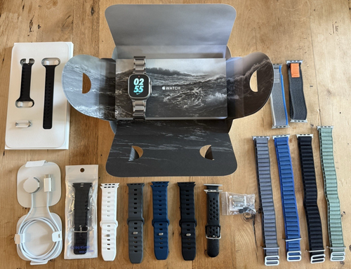 Apple Watch Ultra - 49mm (GPS + Cellular) with Titanium Band + 12 Extra Bands!