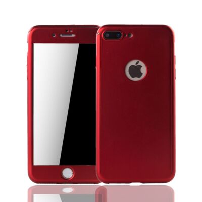 Handyhülle Schutz Case für Apple iPhone 7 Plus Full Cover Displayschutz 360 Rot