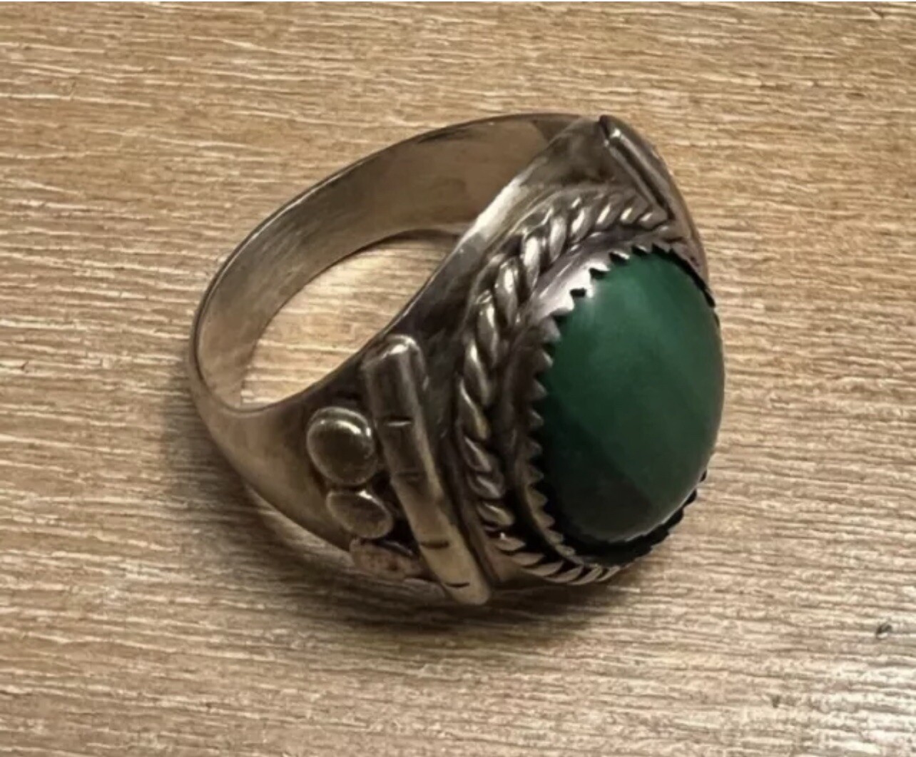 Antique Handmade Malachite Ring - image 2