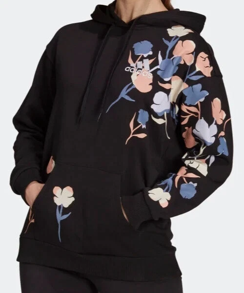 New Adidas Womens Black Flower Graphic Hoodie Size S GT8817 | eBay