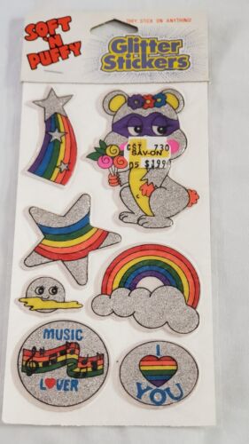 Vintage 80's Soft & Puffy Glitter Stickers Sealed Unopened - Picture 2 of 5