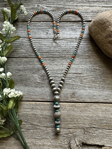 Sterling Silver Spiny Oyster Turquoise Pearls Lariat Y Bead Necklace. 28 inch - Picture 11 of 12