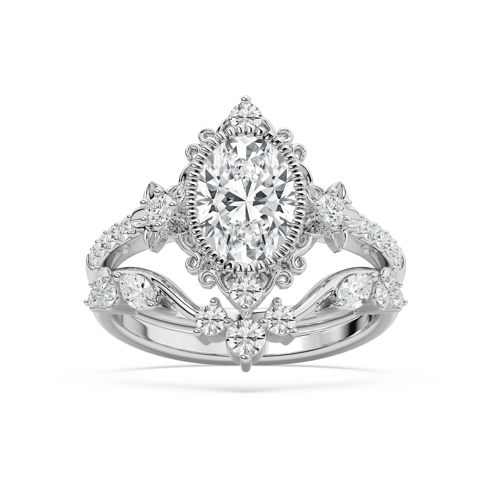 2.10 ct igi certified oval cut lab grown diamond engagement wedding ring set image-1