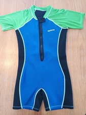 Sporti Kids Shorty Black Blue Green Wetsuit Front Zip Kids Size 9/10
