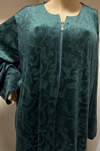 Miss Elaine Robe 2X Plus Size Zip Front Deep Green - Picture 2 of 4
