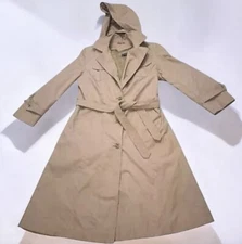 70s Mod Maid Trench Coat Detachable Liner & Hood Classic Beige Timeless Sz 7/9
