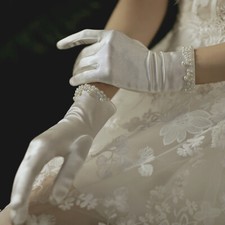 Bride Short Wedding Gloves Satin Full Finger Wrist Length Prom Party Mittens