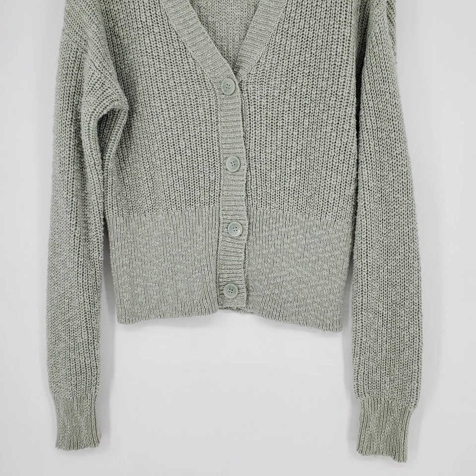 Cárdigan suéter Nine West para mujer pequeño verde pizarra tejido manga larga Foto 4 de 4