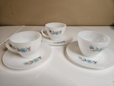 Vtg Fire King Milk Glass Bonnie Blue Flower Cup and Saucer set of 3 Made in USA