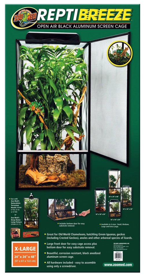 Zoo Med ReptiBreeze Screen Cage Extra Large 61x61x122cm Chameleon Mesh Flexarium