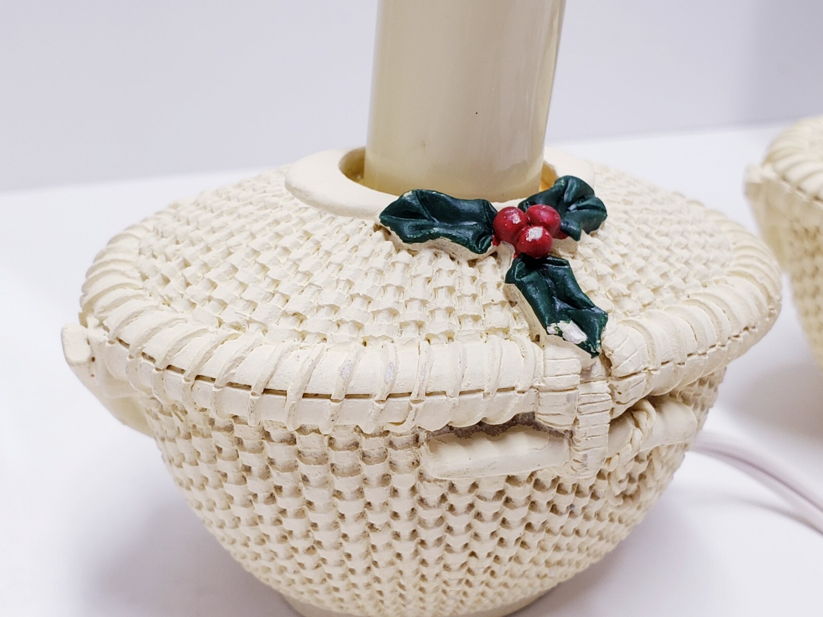 Vintage Christmas Electric Candle Stick Lamp Window Table Light Holly