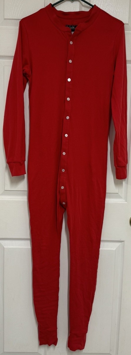 Go Softwear Lumberjack Lounge Union Suit Flap Back Jock Pajama Red Long  John M