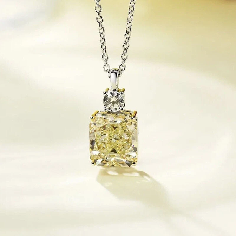 Collar colgante de plata de ley 925 con diamantes radiantes amarillos canarios de 5 quilates cadena de 18" Foto 3 de 4