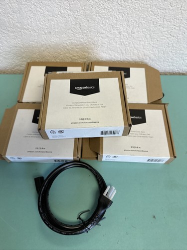 Lot of 6 Amazon Basics Computer Power Cord Black 12ft Free Shipping - 第 1/4 張圖片