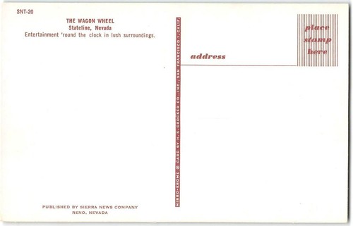 Tarjeta postal de casino Harvey's THE WAGON WHEEL Stateline, Nevada LAKE TAHOE, CA 1960 - Imagen 2 de 2