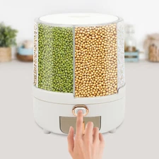 Dry Food Dispenser Cereal Keeper 9.92LBS Rice Storage Container 6 Grid Rotatable