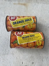 vintage Two 2 A&P orange juice tin tins Advertising OJ 6 Oz Retro Display Lot B