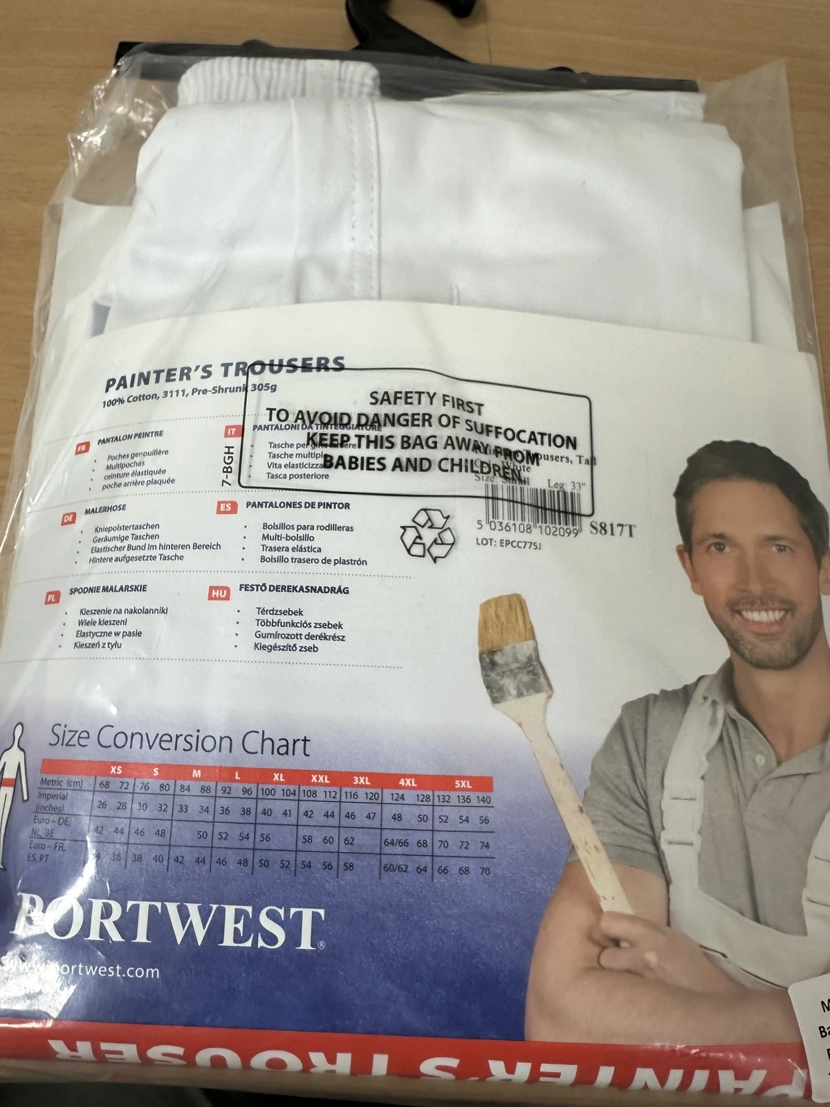 White Painters Trousers Decorators Multi Pocket Knee Pad Pockets Elastic Waist