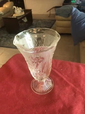 Vintage Jeanette Clear Depression Glass Iris & Herringbone 9" Footed Vase