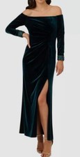 Adrianna Papell Women Green Velvet Beaded-Cuff Dress Size L/XL