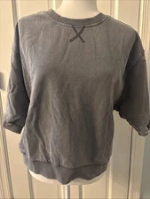 Wishlist Women’s Distressed Gray Short Sleeve Sweatshirt Size Large