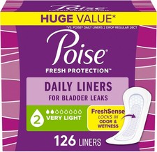 Poise Daily Incontinence Liners, Size 2, Regular Length Very Light, 126 ct