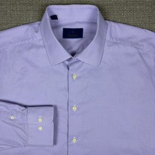 David Donahue Mens Shirt 18.5 18 1/2 34 35 Long Sleeve Purple White Trim Cotton