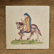 Antique Hand Painted CHAUCER Ceramic Tile Medieval Horse Rider Reclaimed Tile