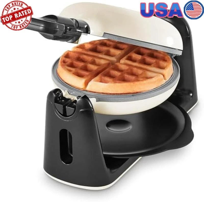 Cream Ceramic Nonstick Belgian Waffle Maker Fast Breakfast 6.5" Flipping Machine
