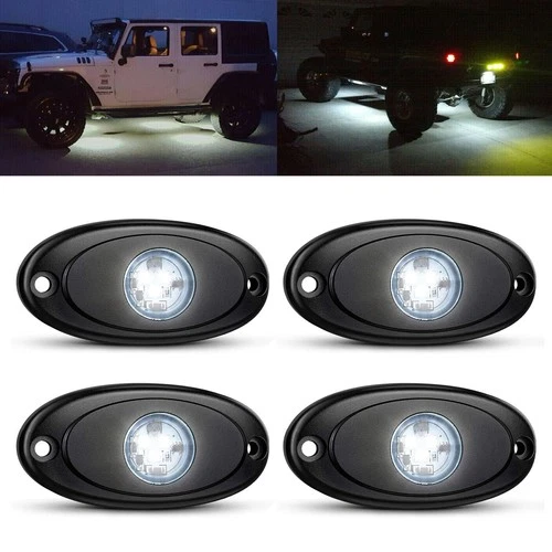 4 Pod White LED Rock Lights for Jeep Offroad Truck ATV UTV Underbody Wheel Light