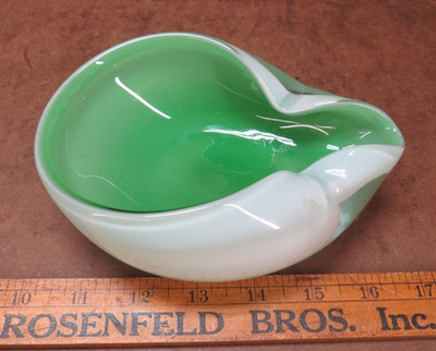 Vintage Murano Glass Art Glass Bowl Green White Cased Aventurine Candy Dish