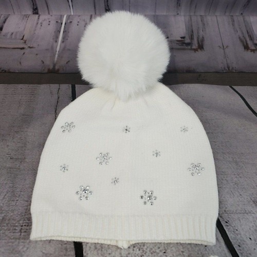 Mädchen weiß/creme glitzernde Schneeflocke Strickmütze Beanie mit fingerlosem Handschuh Set - Bild 9 von 13