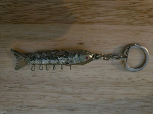 Vintage Articulated Flexible Fish Silver/Gold Toned Pendant Keychain 2-1/2" L@@K