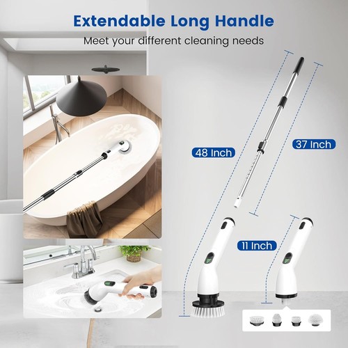 Electric Spin Scrubber Cordless Waterproof Shower Cleaning Brush with Extenda... - Picture 7 of 9