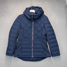 Tommy Hilfiger Jacket Womens Small Blue Quilted Full Zip Hooded Hiking Outdoor