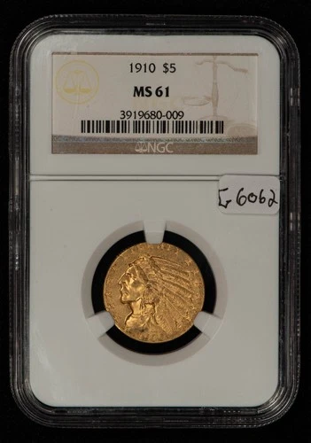 1910 G$5 Indian Head Gold Half Eagle - NGC MS 61 - SKU-G6062
