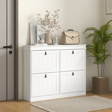 Shoe Cabinet with 4 Drop-Down Drawers, Modern Slim Shoe Cabinet, White