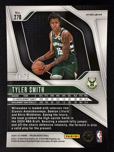 2024-25 Panini Prizm Fast Break Purple Rookie Prizm /75 Tyler Smith #270 Bucks - Picture 2 of 2