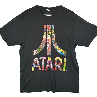 Atari Mens Graphic T-Shirt Black Retro Gaming Collage Logo Port & Company Large