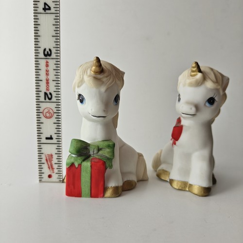 Vtg Set Of 2 SRI LANKA Christmas Baby Unicorn Figurines 3” Ceramic Red Gift - Picture 8 of 8