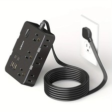 Ultra Thin Flat Plug Extension Cord with 4 USB Ports 5ft Protector Power Strip