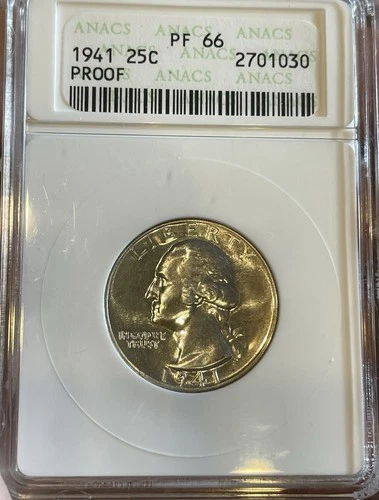 Stunner 1941 Washington Proof Quarter 25c PF 66 ANACS Soap Box Holder