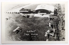 Iola KS Kansas Airport c1920s RPPC Postcard Early Aviation Airfield Airplanes