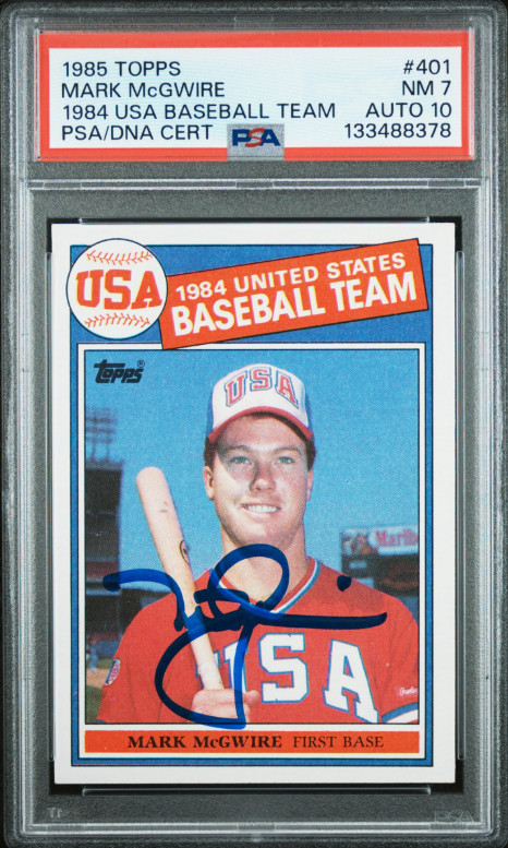 1985 Topps Mark McGwire Signed USA Rookie Baseball Card PSA 7 DNA 10 Certified